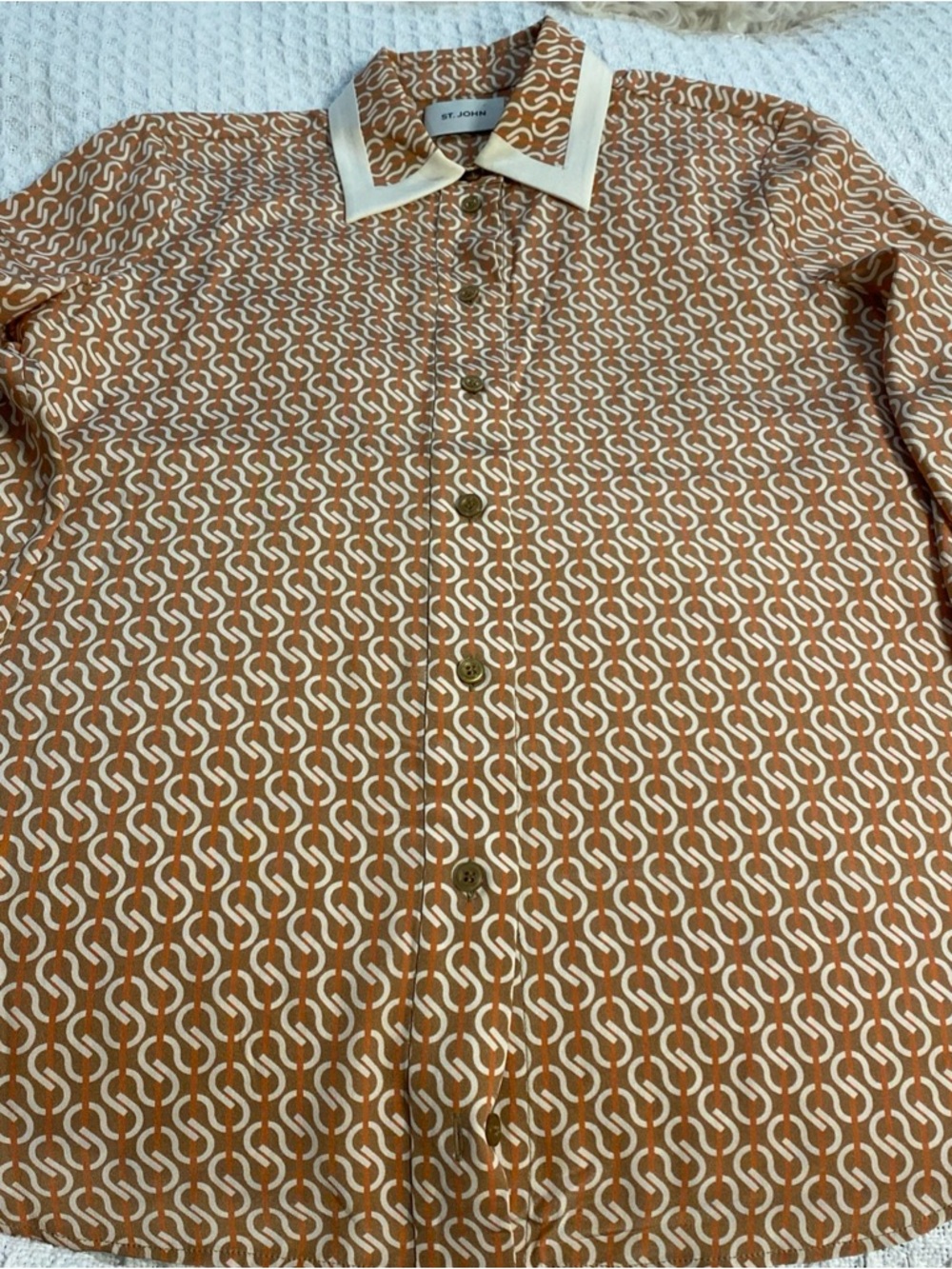 St. John Brown & Orange Geometric-Print Blouse